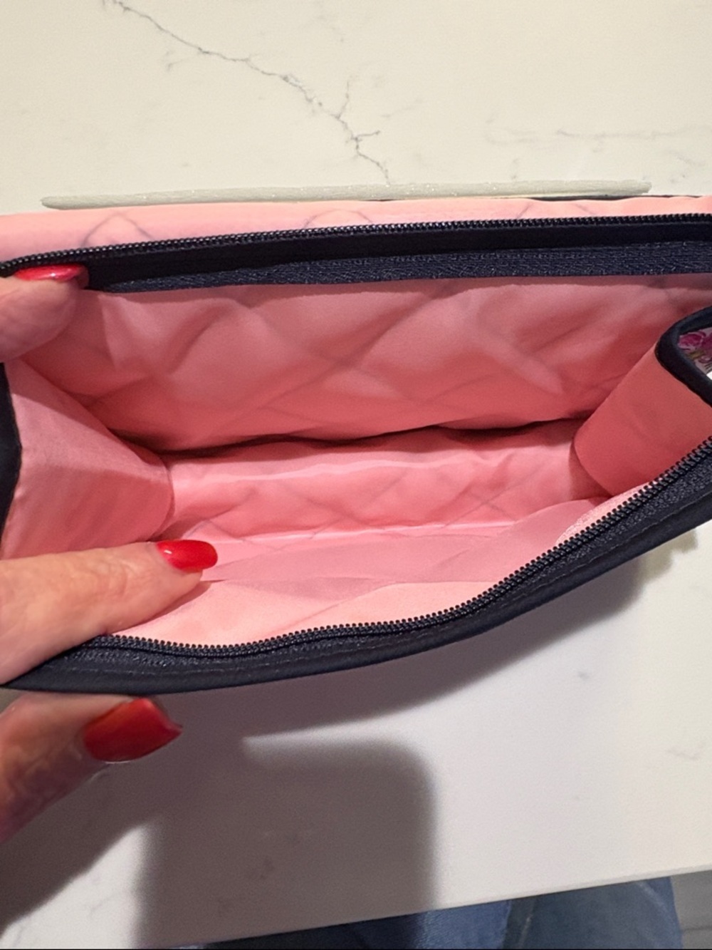 Floral Quilted Foldover Cosmetic Bag with mirror - Pink Floral…. - Picture 6 of 7
